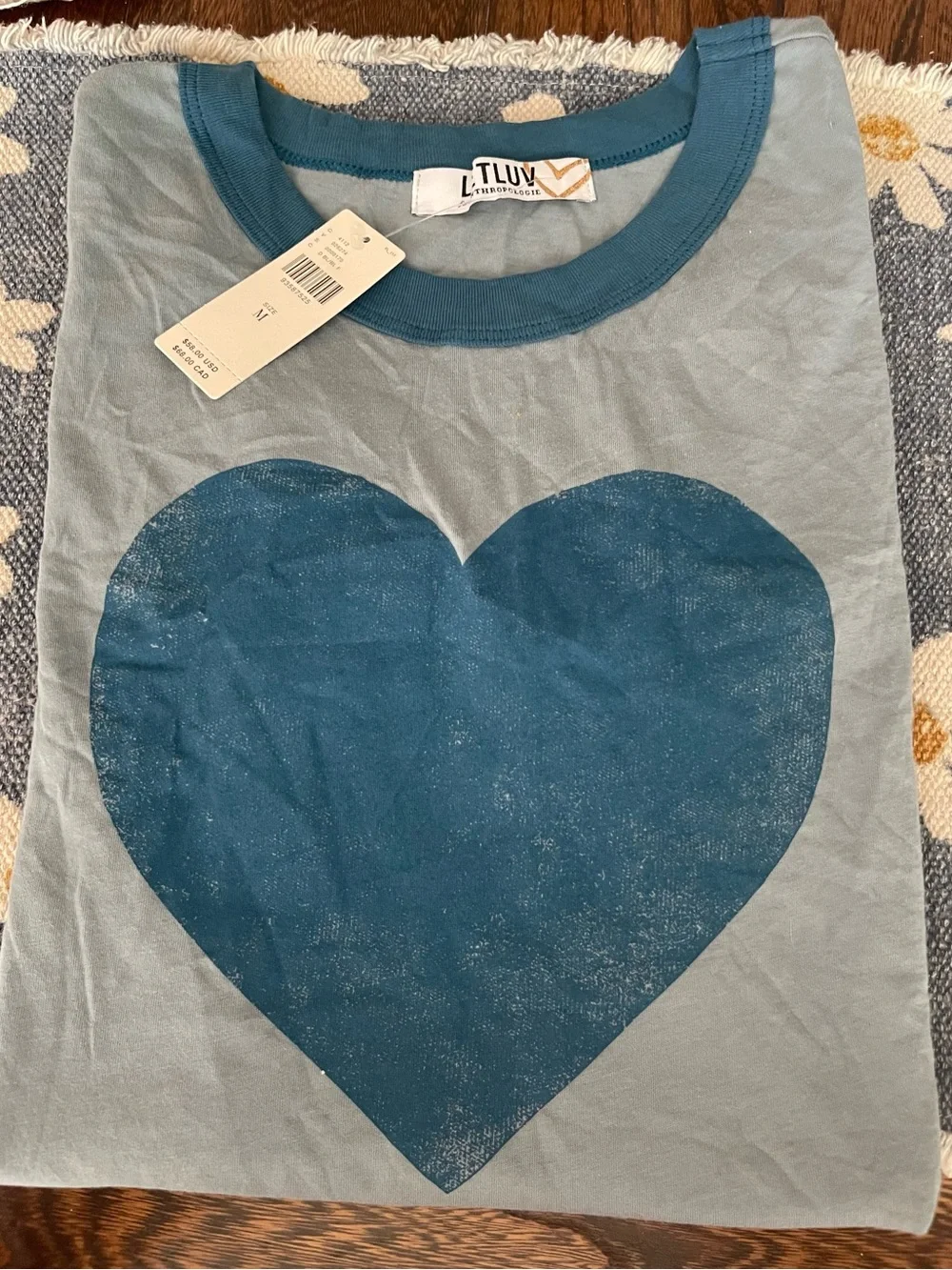 NWT LET LUV BLUE HEART RINGER TEE - Picture 2 of 2